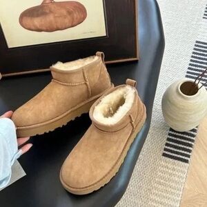 UGG Chestnut Ankle Booties with Soft Cream Interior